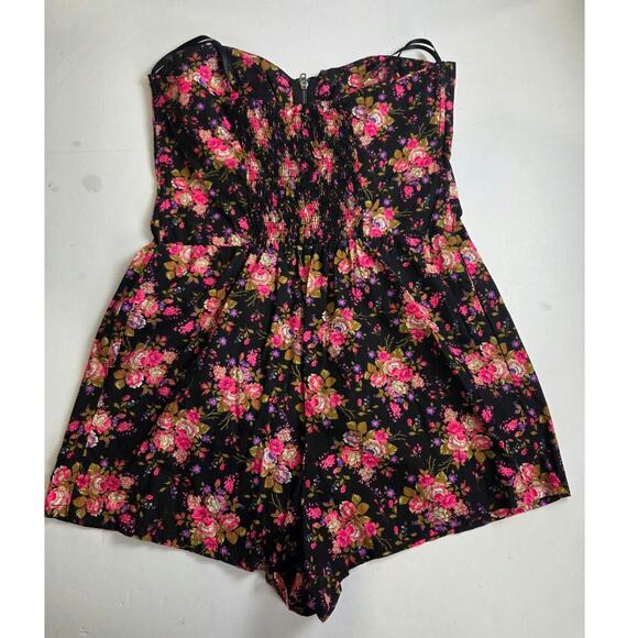 PINK by Victoria's Secret Multicolor Floral Cotton Romper Strapless Size Large - Picture 2 of 11